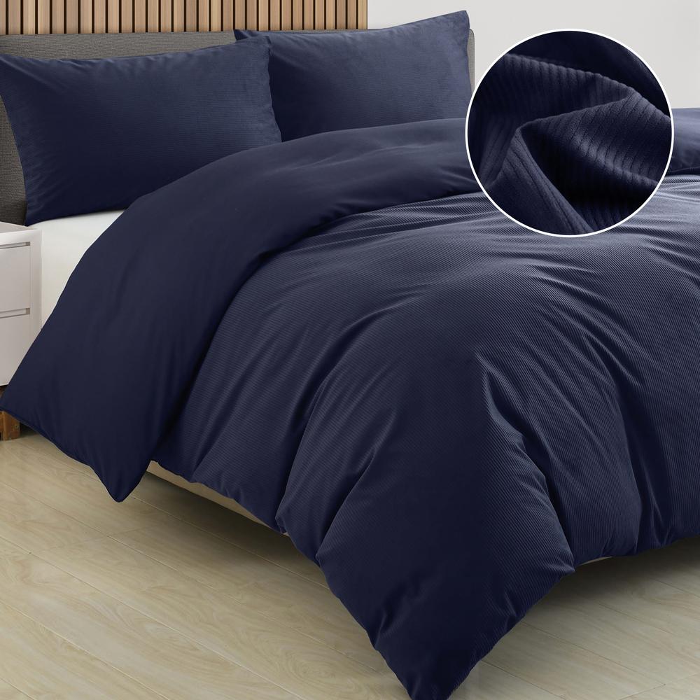 Royal Comfort Velvet Corduroy Quilt Cover Set (Navy) King Buy