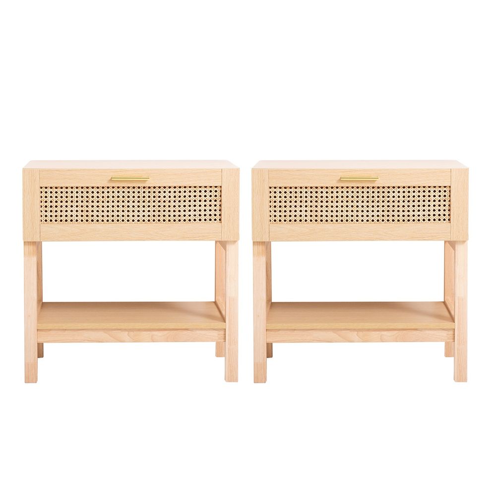 Casa Decor Santiago Rattan Bedside Table with Drawer (Oak), 2 Piece by Casa Decor - ISBN: 9348569080349
