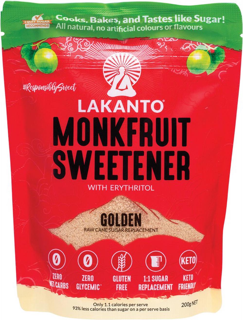 Monkfruit Sweetener, Golden Raw Cane Sugar Replacement - 200g, 9349664002267
