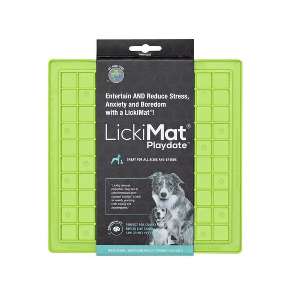 Lickimat Playdate Original Slow Food Licking Mat For Cats & Dogs (Green