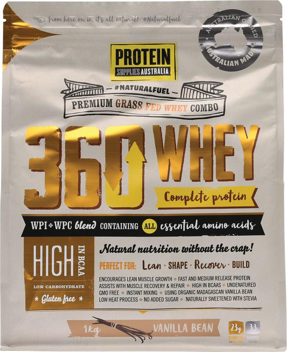Protein Supplies Australia 360Whey WPI+WPC Combo (Vanilla Bean) - 1kg, 9350181000193
