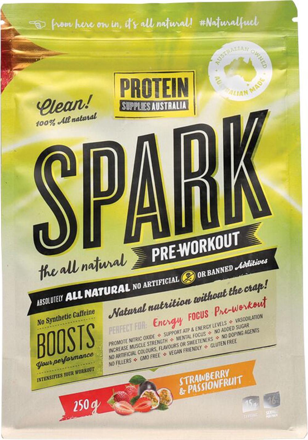 Protein Supplies Australia Spark All Natural Pre-Workout (Strawberry & Passion Fruit) - 250g, 9350181000476