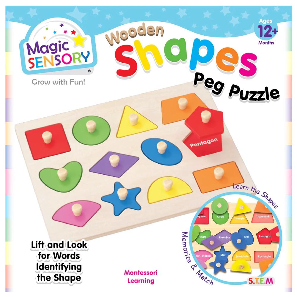 Magic Sensory Wooden Shapes Peg Puzzle, 9350375019826