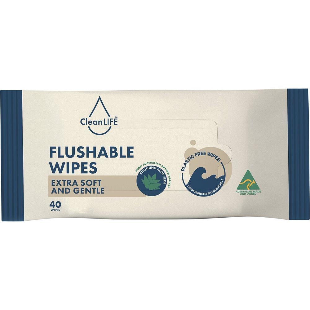 Flushable Plastic Free Wipes, Extra Soft and Gentle, 40's, 9351148100659