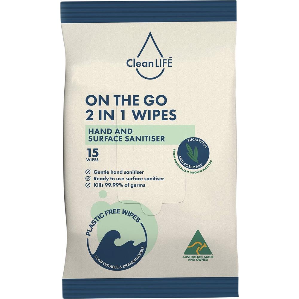 2-In-1 Plastic Free Wipes Hand and Surface Sanitiser, 15's, 9351148100734