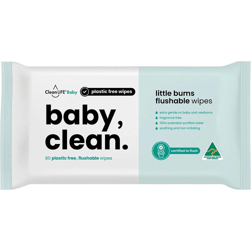 Flushable Plastic Free Wipes Baby Clean, 80 Pack, 9351148100901
