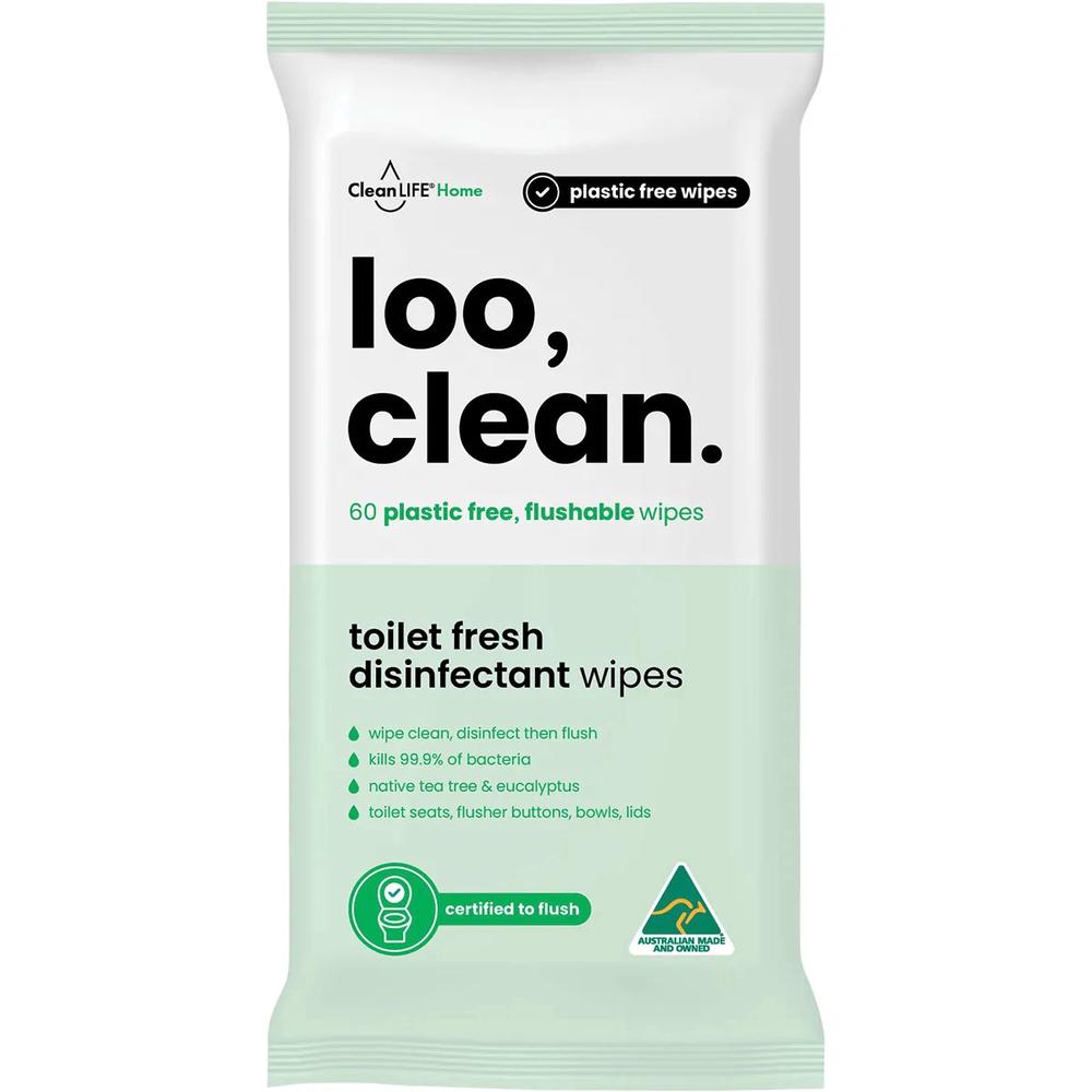 Flushable Plastic Free Wipes Loo Clean, 60 Pack, 9351148100925