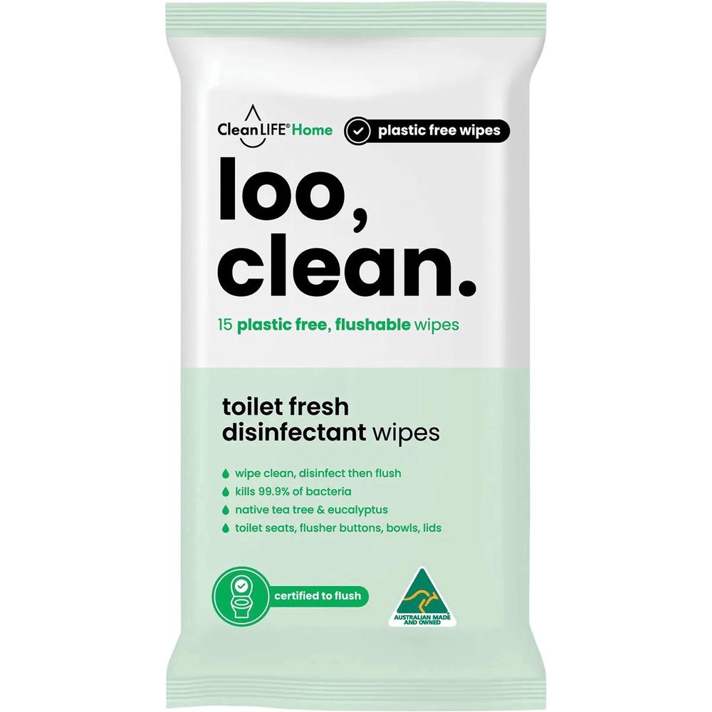 Flushable Plastic Free Wipes Loo Clean, 15 Pack, 9351148100949