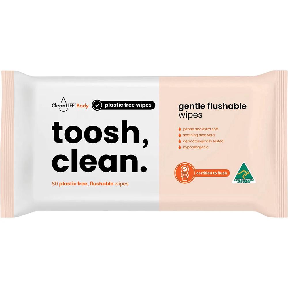 Flushable Plastic Free Wipes Toosh Clean, 80 Pack, 9351148101045