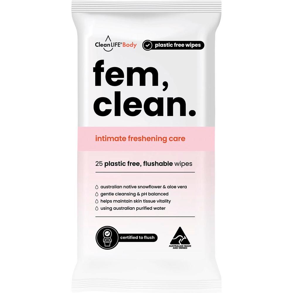 Fem Clean Intimate Flushable Plastic Free Wipes, 25 Pack, 9351148101083