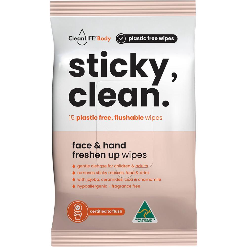 Sticky Clean Flushable Plastic Free Wipes, 15s, 9351148101144