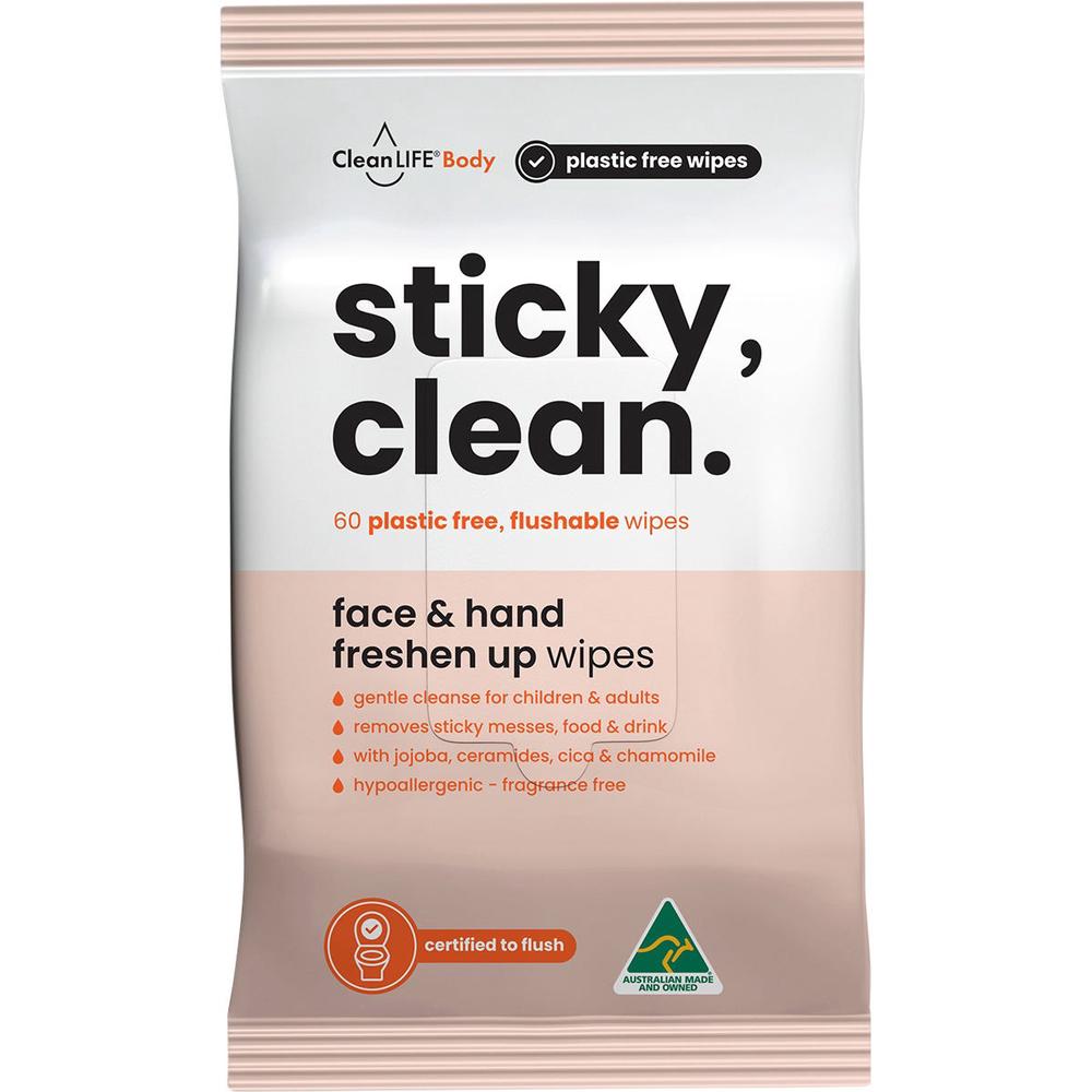 Sticky Clean Flushable Plastic Free Wipes, 60s, 9351148101168