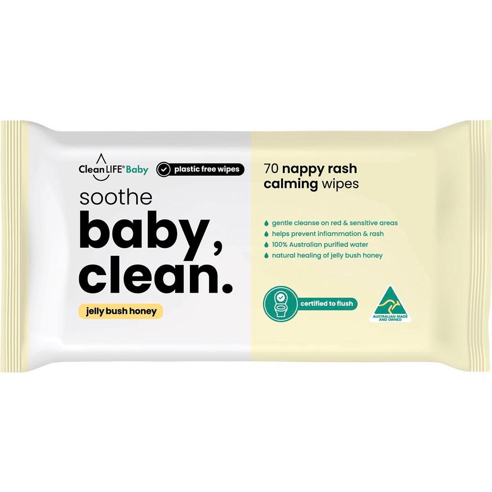 Baby Clean Soothe Flushable Plastic Free Wipes, 70 Pack, 9351148101380