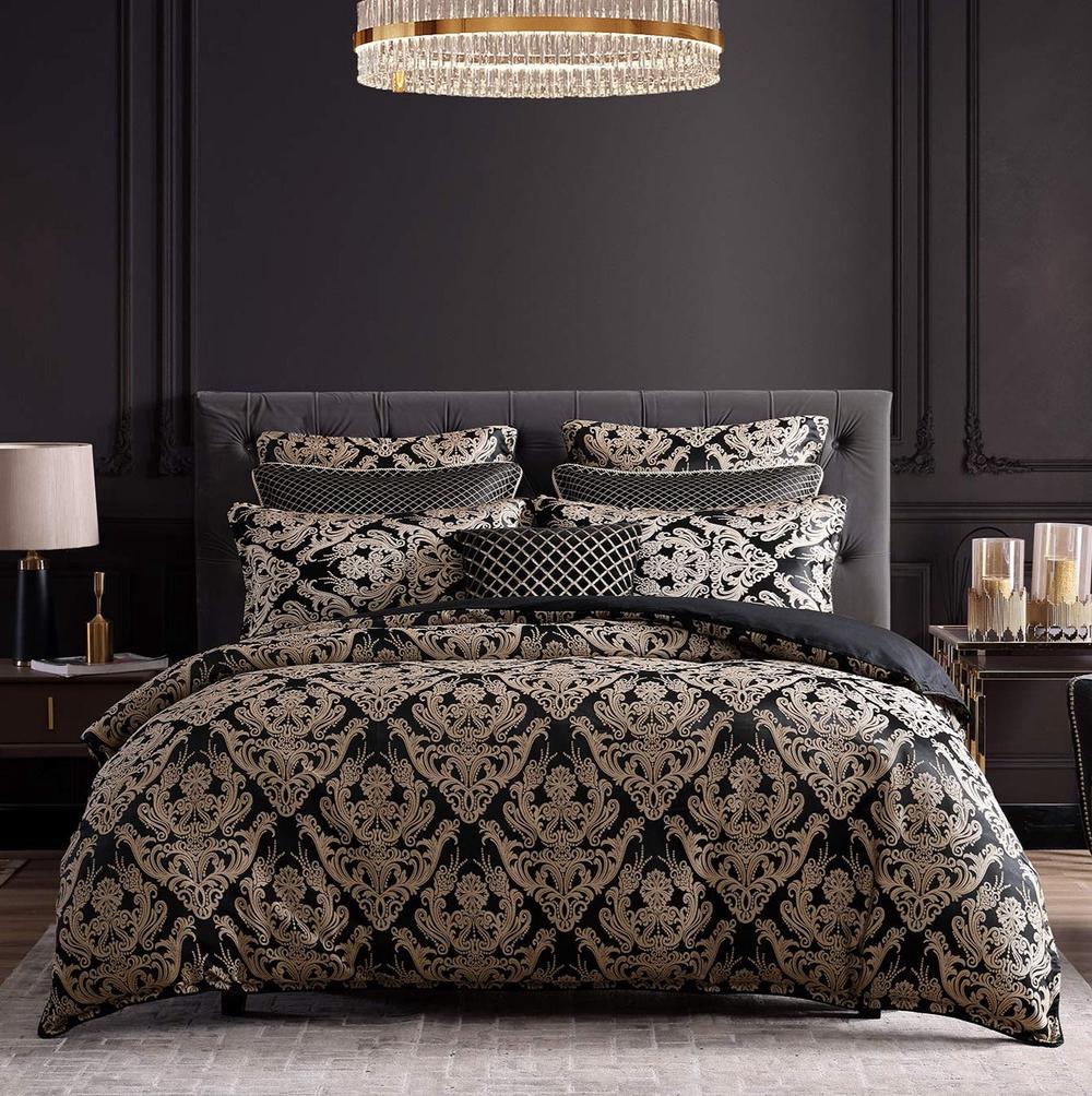 Davinci Vercelli Noir Quilt Cover Set (Black/Gold) King Buy online