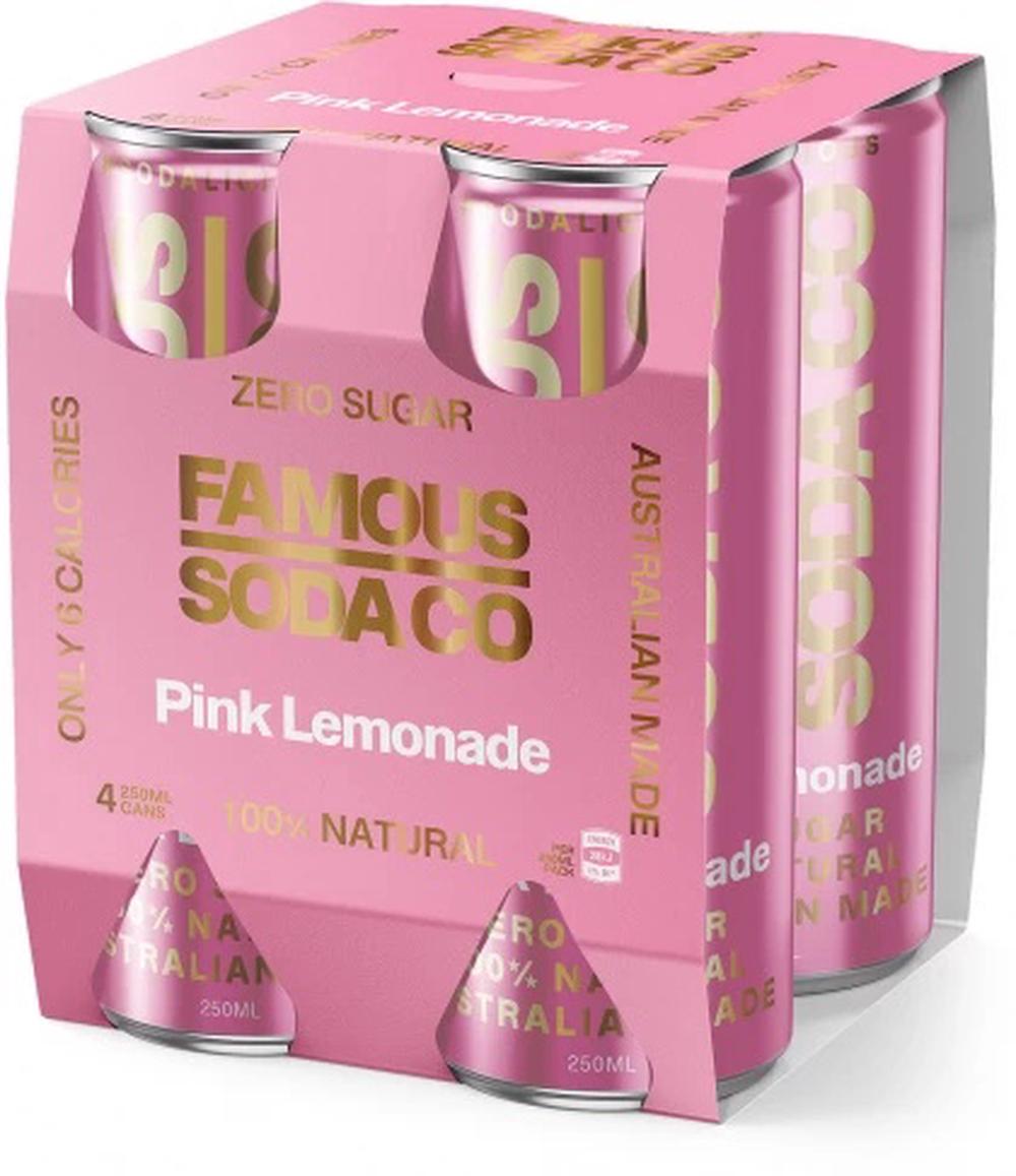 Zero Sugar Soda Pink Lemonade, 4 Pack - 250mL, 9356745000036