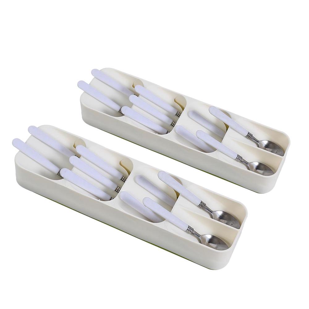Cutlery Utensil Tray Organiser, 2 Pieces (White), 9356877095474