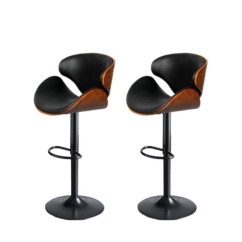 Levede Wooden Beech Gas Lift Bar Stool (Black/Black) Buy online at