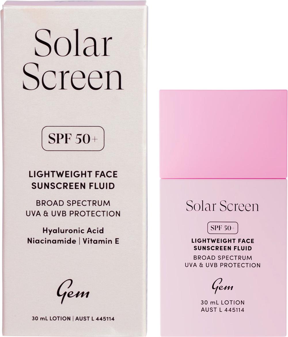 Solar Screen SPF50+ Lightweight Face Sunscreen Fluid - 30mL, 9356892000880