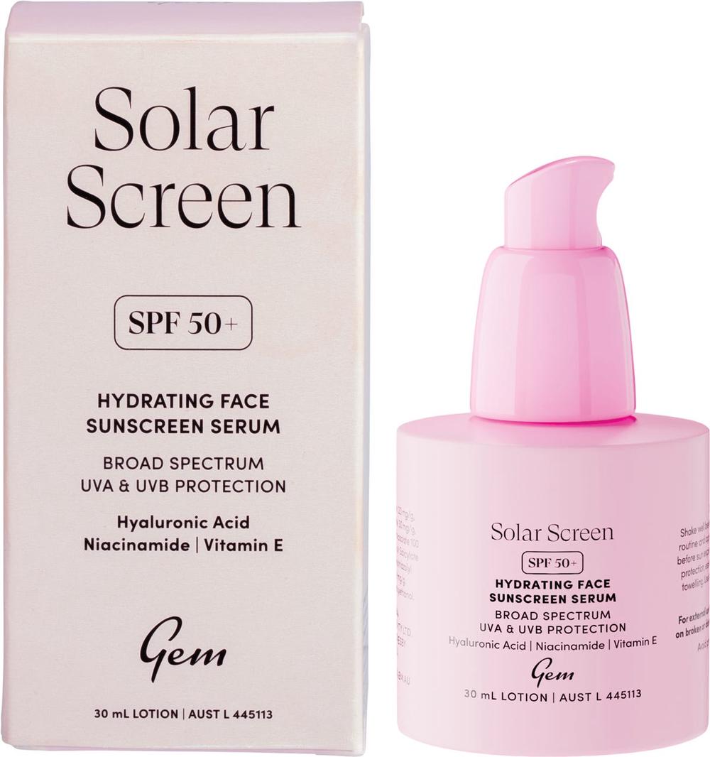 Solar Screen SPF50+ Hydrating Face Sunscreen Serum - 30mL, 9356892000897