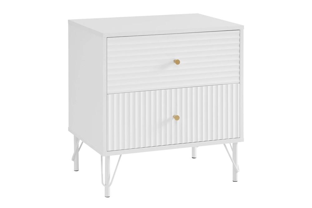 Sarantino Wavy Fluted 2 Drawers Bedside Table With White Metal Leg (White) by Sarantino - ISBN: 9358528022198