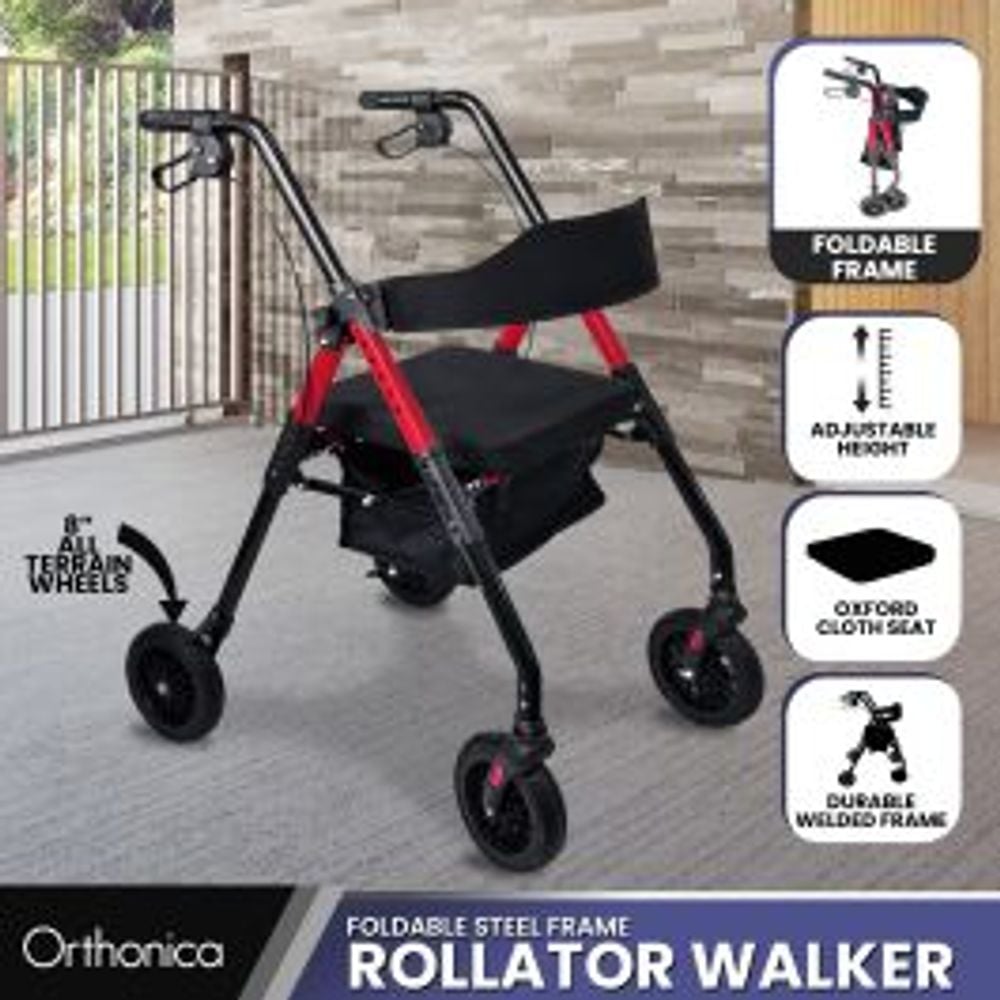 Orthonica Foldable Mobility Steel Rollator - Red by Orthonica - ISBN: 9358528055233