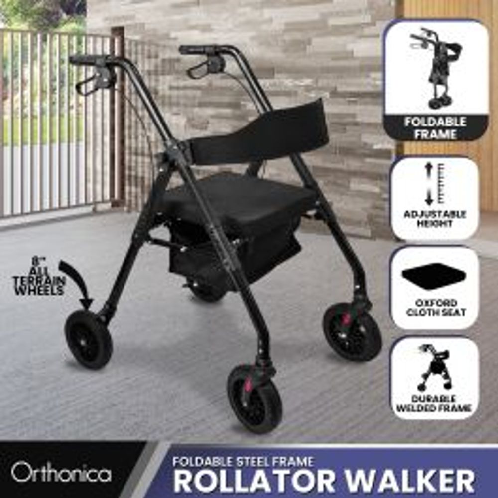 Orthonica Foldable Steel Rollator Walker with Adjustable Seat by Orthonica - ISBN: 9358528055257