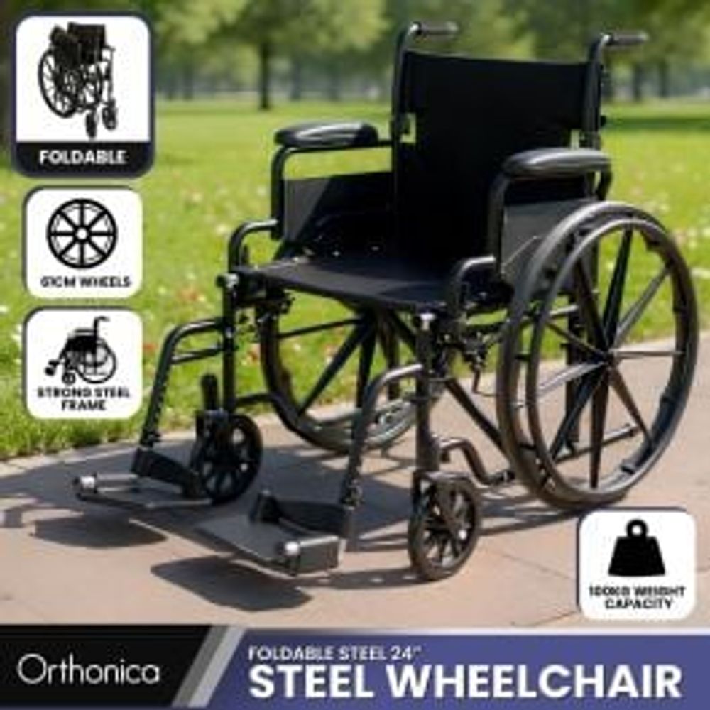Orthonica Foldable  Heavy Duty Steel Wheelchair (Black) - 24 Inches by Orthonica - ISBN: 9358528055295