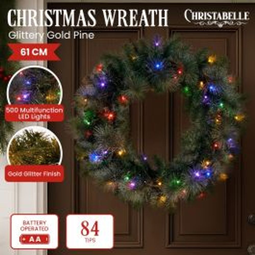 Christabelle Christmas Wreath LED Lights Glittery Gold Pine  - 61cm by Christabelle - ISBN: 9358528078706
