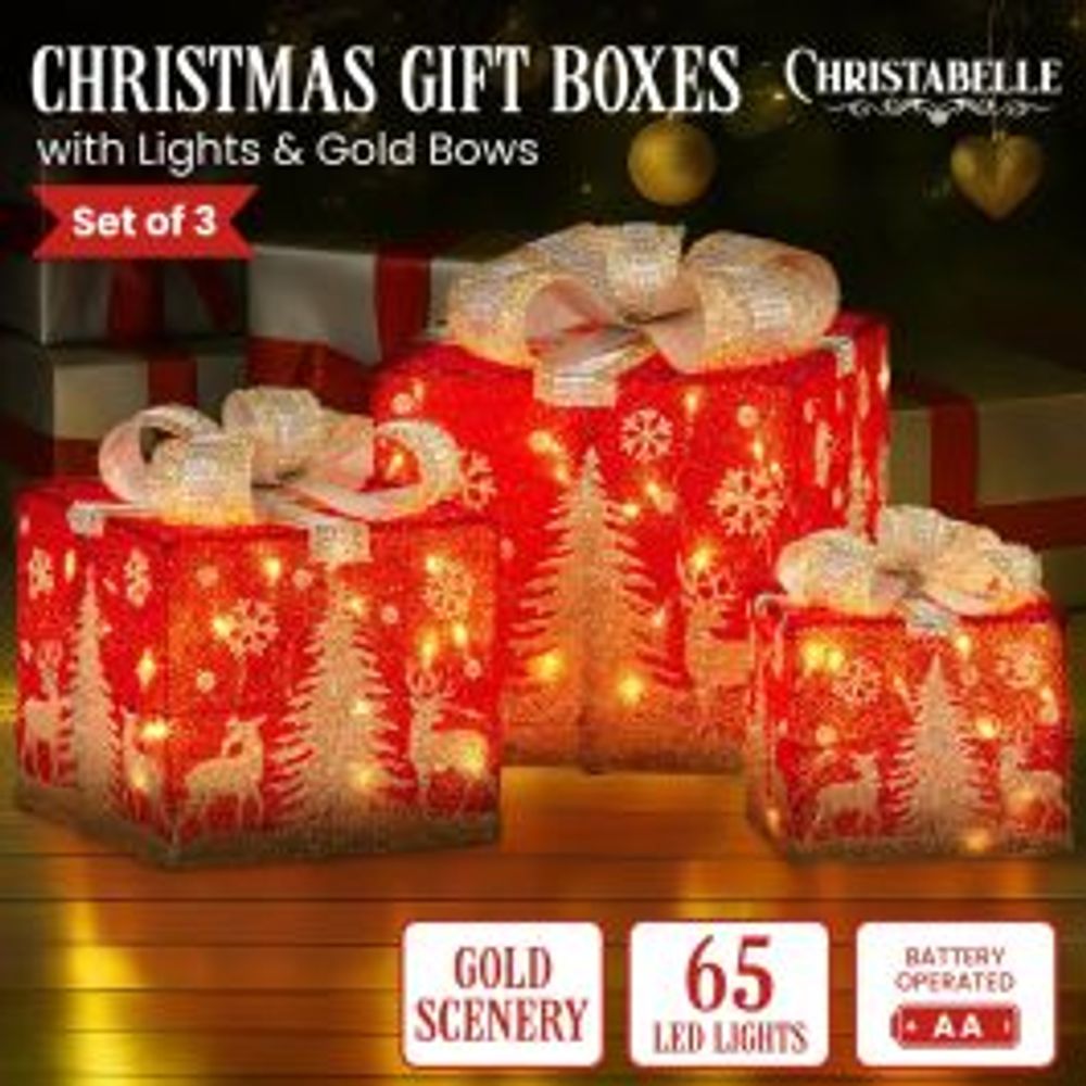 Christabelle Christmas Gift Box Display with LED - Lights and Bows, Set of 3 by Christabelle - ISBN: 9358528080372