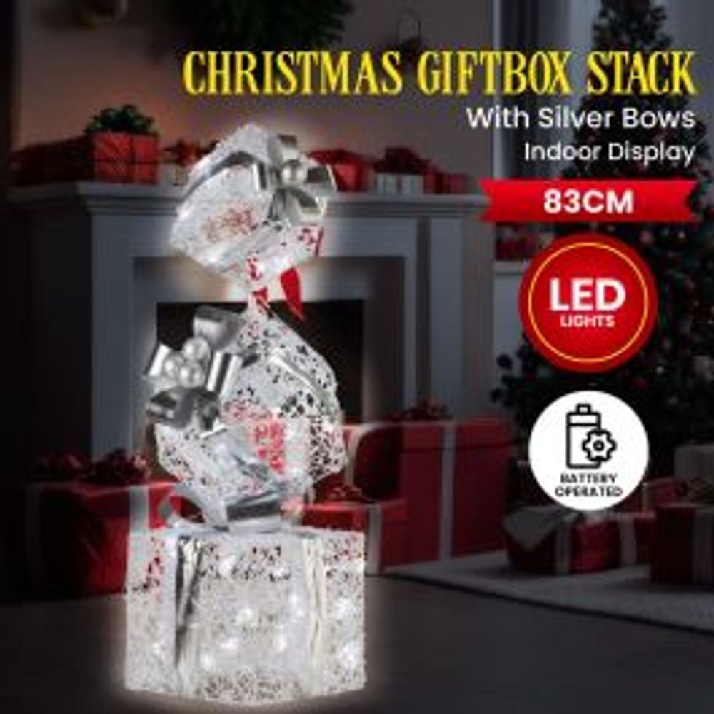 Christabelle Triple Christmas Silver Giftbox Stack Display with Lights - 83cm by Christabelle - ISBN: 9358528080471