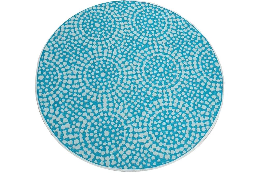 VW Rugs 21R1 Alfresco Reversible Round Outdoor Mat (Aqua/White