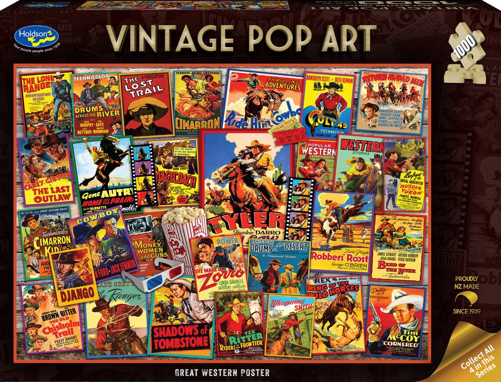 Holdson Vintage Pop Art Jigsaw Puzzle Great Western Poster, 1000 Piece
