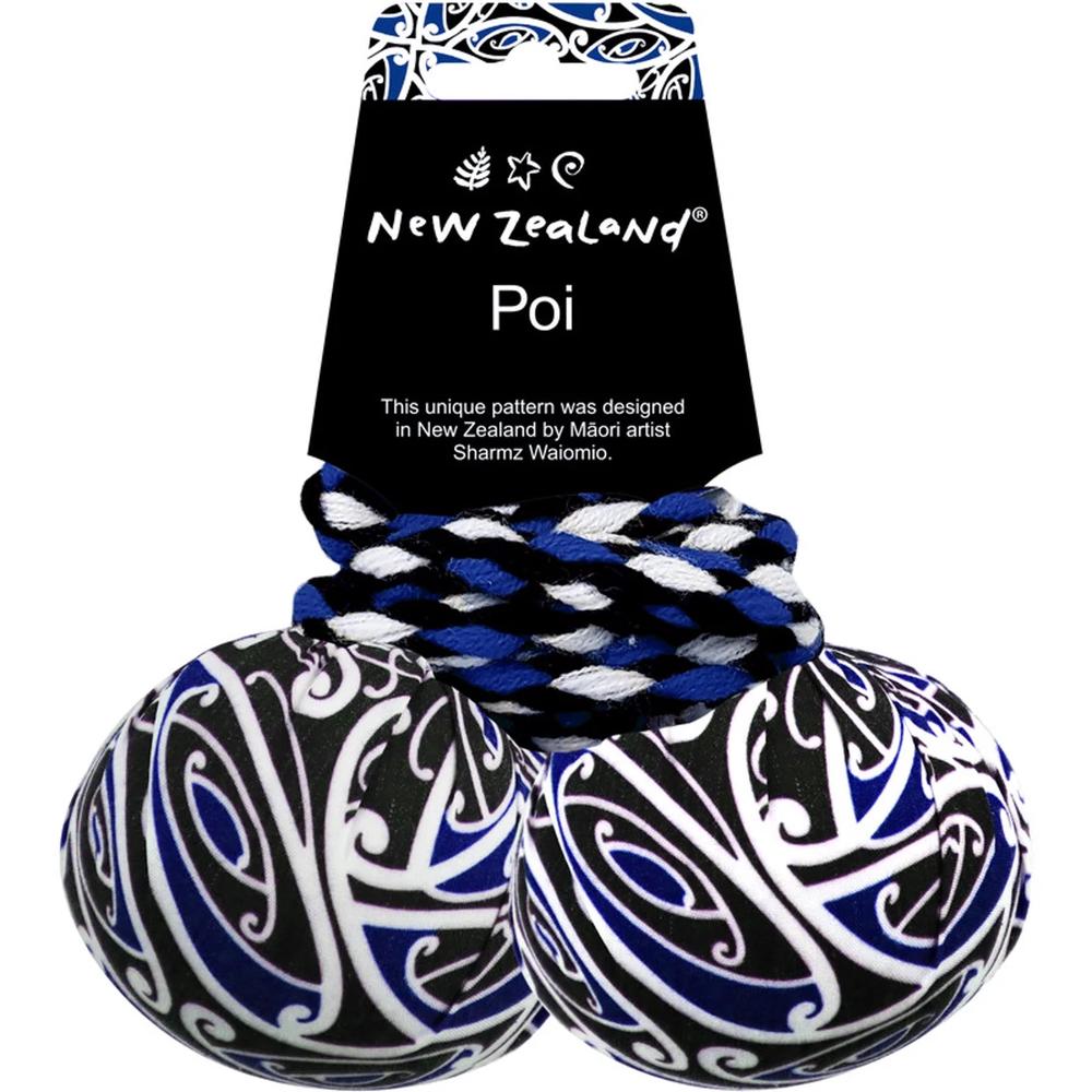 NZ Poi w/ Maori Patterned Fabric (Blue), 9414740974216