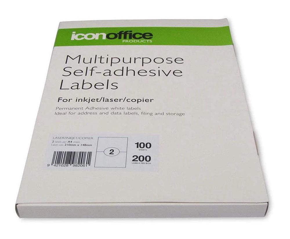 Icon Multipurpose Selfadhesive Labels, 2 Per Sheet, Pack of 100 (White