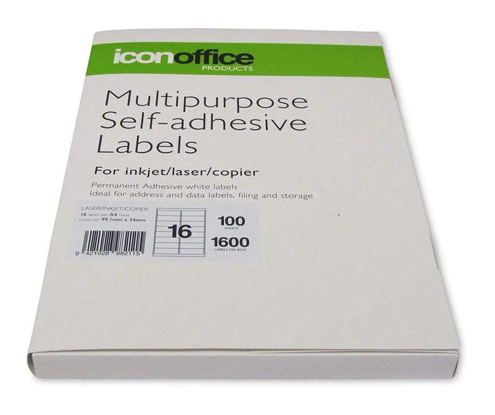 Icon Multipurpose Selfadhesive Labels, 16 Per Sheet, Pack of 100