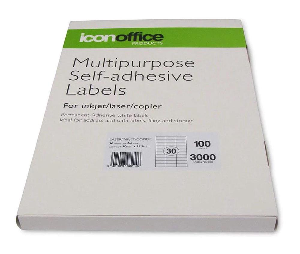 Icon Multipurpose Selfadhesive Labels, 30 Per Sheet, Pack of 100