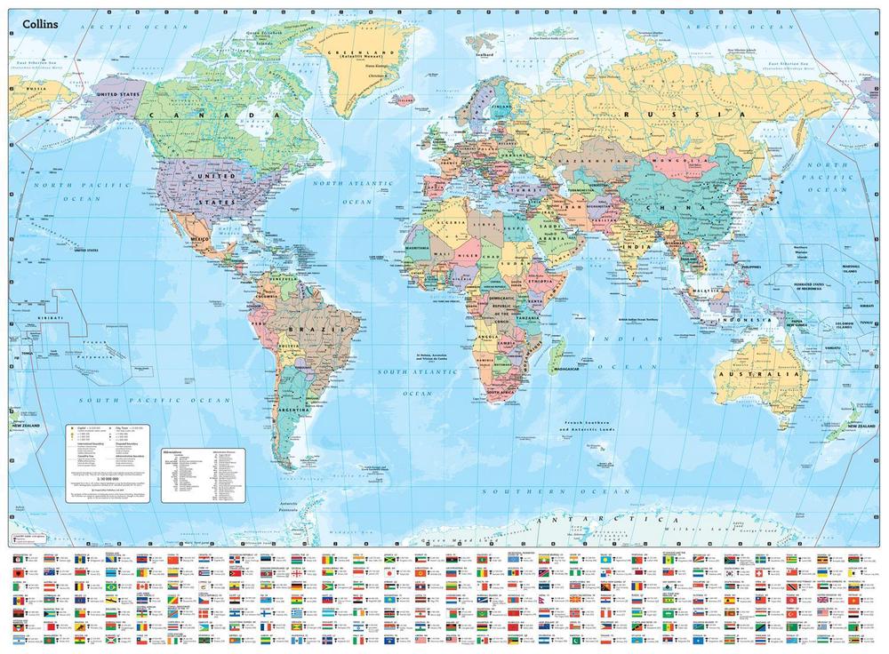 Collins Large World Wall Paper Map (70 x 91.5 cm), 9780008712570
