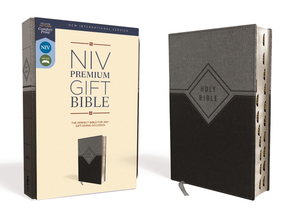 NIV, Premium Gift Bible, Leathersoft, Black/Gray, Red Letter, Thumb Indexed, Comfort Print, 9780310094203