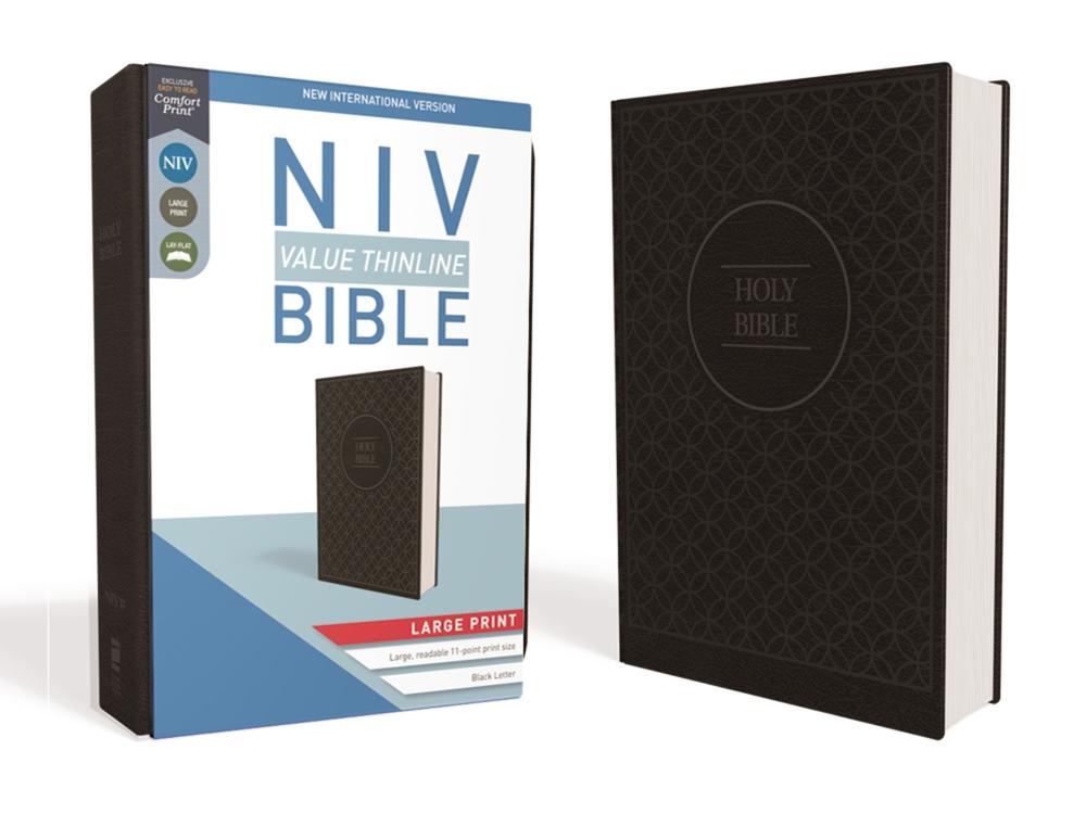 NIV, Value Thinline Bible, Large Print, Leathersoft, Gray/Black, Comfort Print, 9780310448518