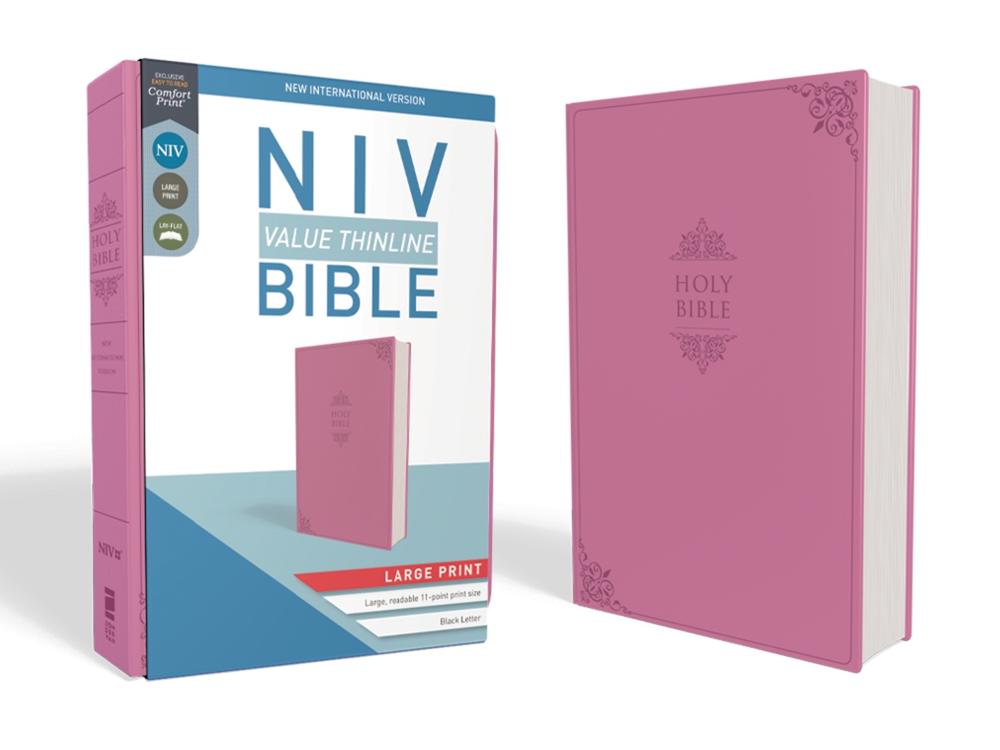 NIV, Value Thinline Bible, Large Print, Leathersoft, Pink, Comfort Print, 9780310448563