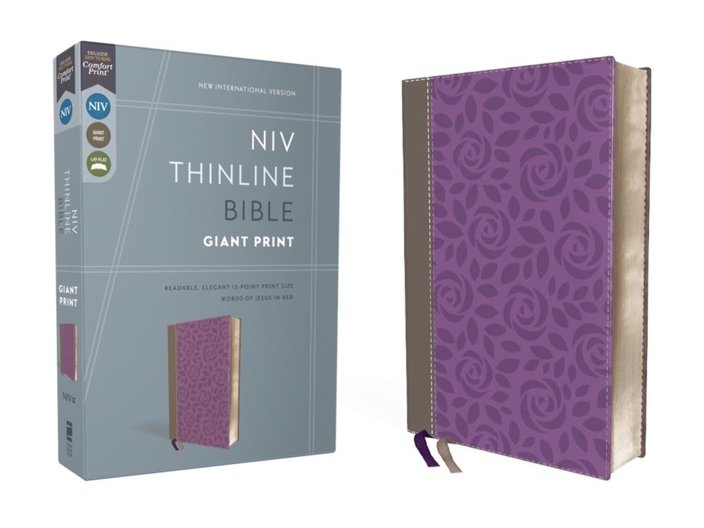 NIV, Thinline Bible, Giant Print, Leathersoft, Gray/Purple, Red Letter, Comfort Print, 9780310448655