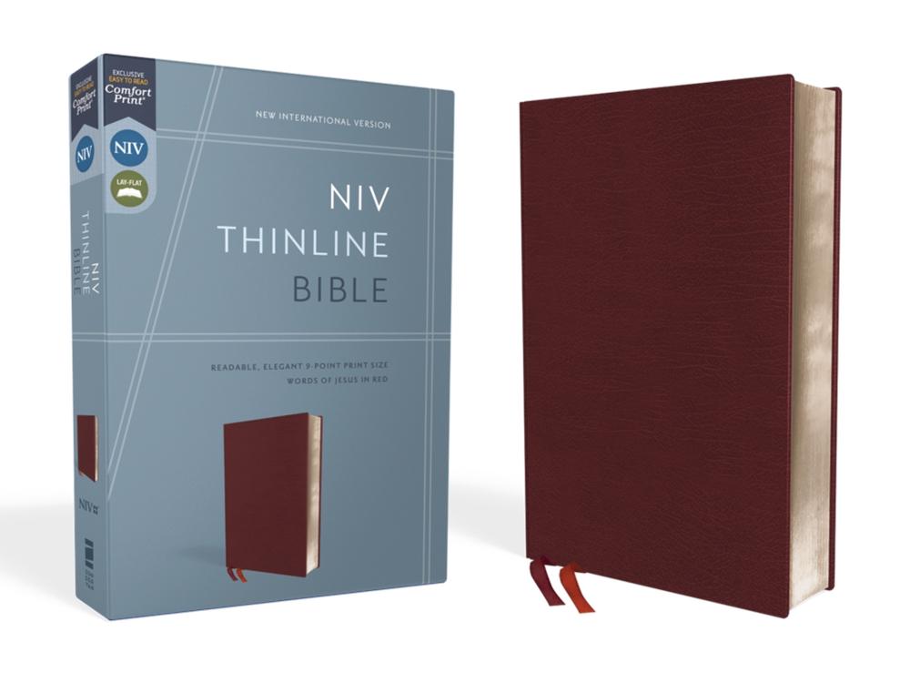 NIV, Thinline Bible, Bonded Leather, Burgundy, Red Letter, Comfort Print, 9780310448792