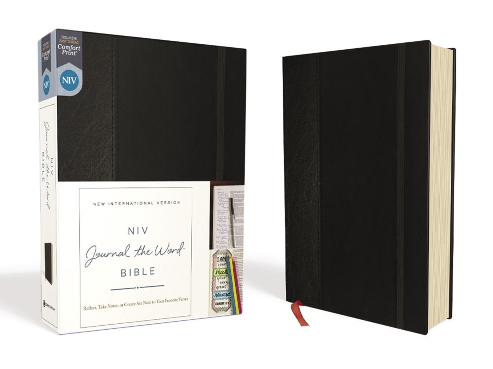 NIV, Journal the Word Bible (Perfect for Note-Taking), Hardcover, Black, Red Letter, Comfort Print, 9780310450252