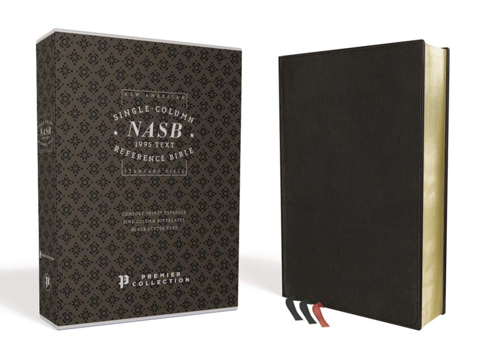 NASB, Single-Column Reference Bible, Wide Margin, Premium Goatskin Leather, Black, Premier Collection, Black Letter, 1995 Text, Art Gilded Edges, Comfort Print by Zondervan - ISBN: 9780310451181