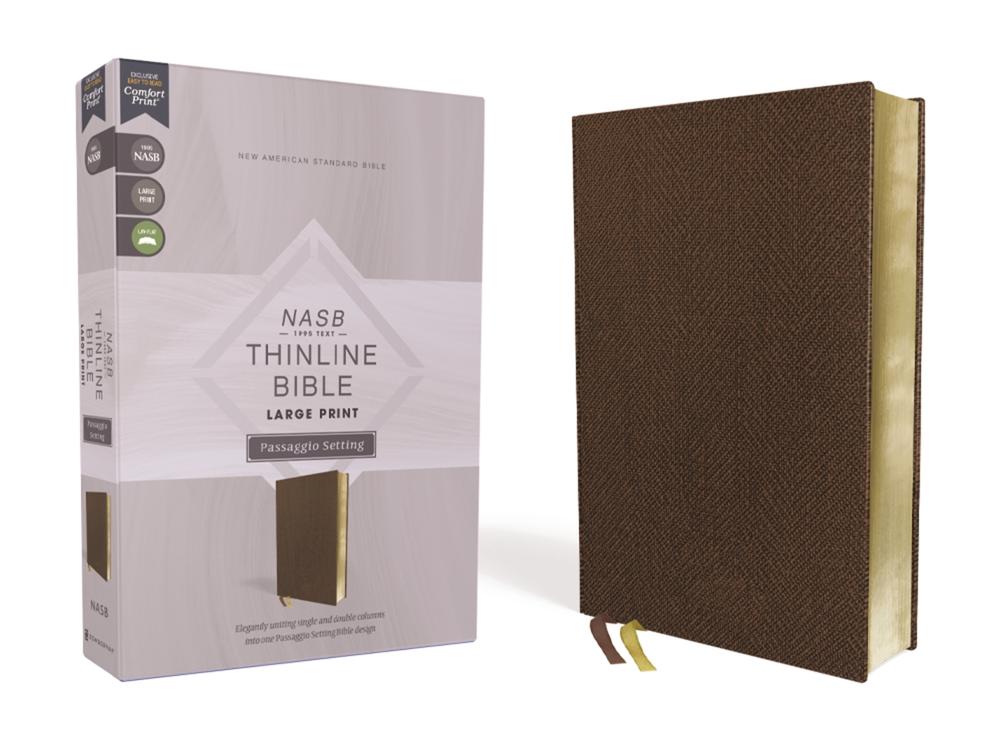 NASB, Thinline Bible, Large Print, Passaggio Setting, Leathersoft, Brown, Red Letter, 1995 Text, Comfort Print, 9780310456735