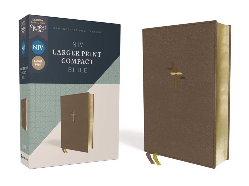 NIV, Larger Print Compact Bible, Leathersoft, Brown, Red Letter, Comfort Print, 9780310458104