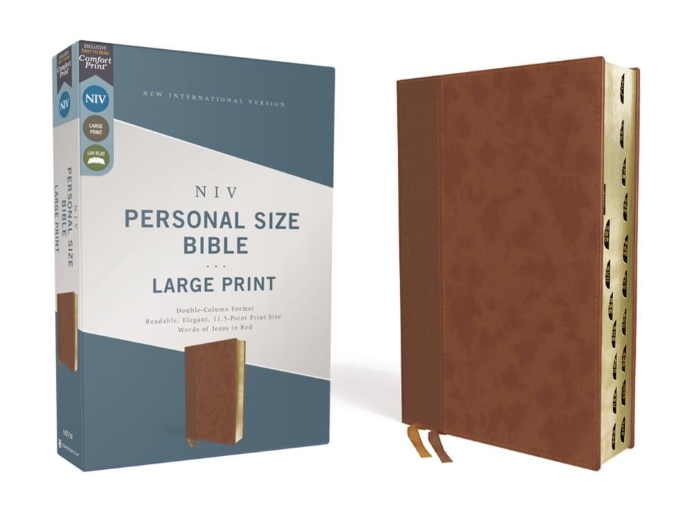 NIV, Personal Size Bible, Large Print, Leathersoft, Brown, Red Letter, Thumb Indexed, Comfort Print by Zondervan - ISBN: 9780310458821