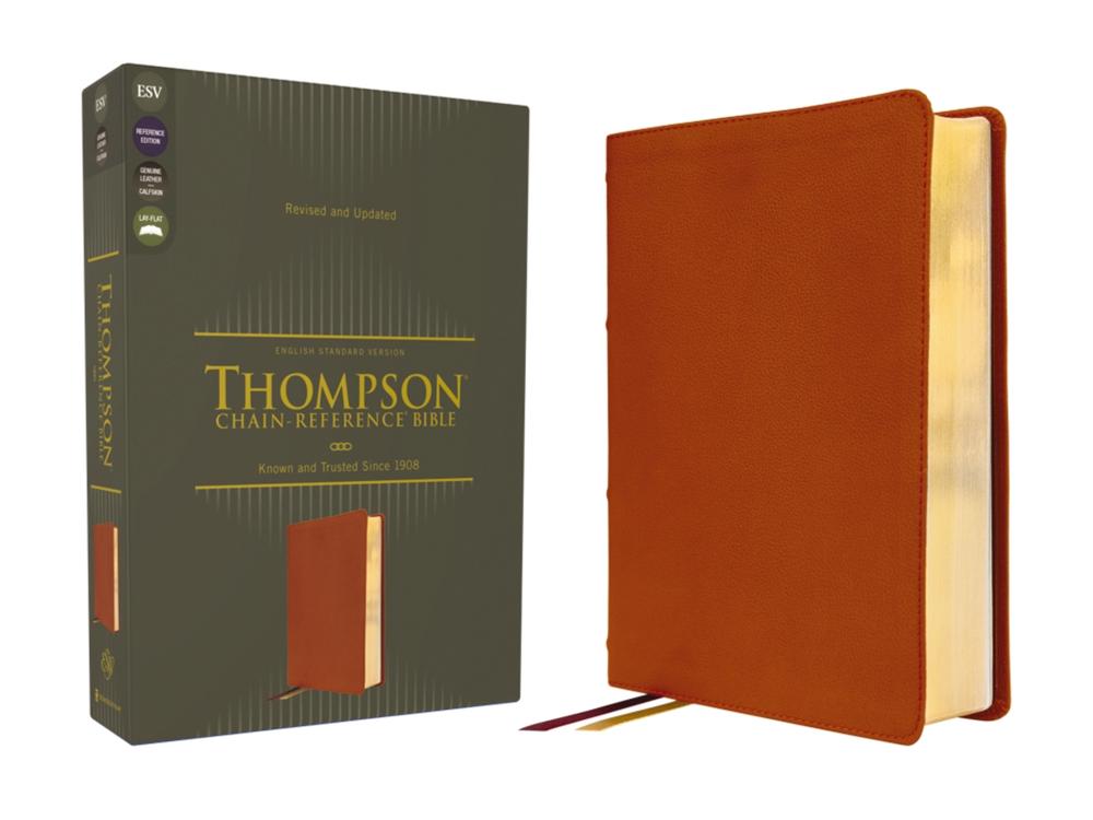 ESV, Thompson Chain-Reference Bible, Genuine Leather, Calfskin, Tan, Red Letter, 9780310459040