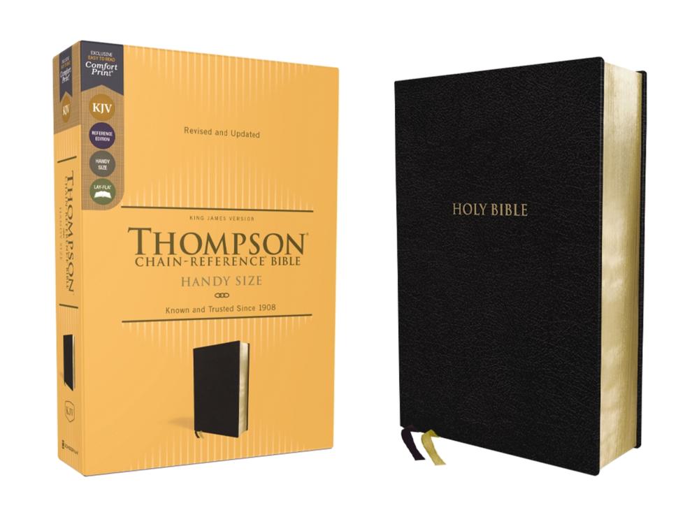 KJV, Thompson Chain-Reference Bible, Handy Size, European Bonded Leather, Black, Red Letter, Comfort Print, 9780310459125