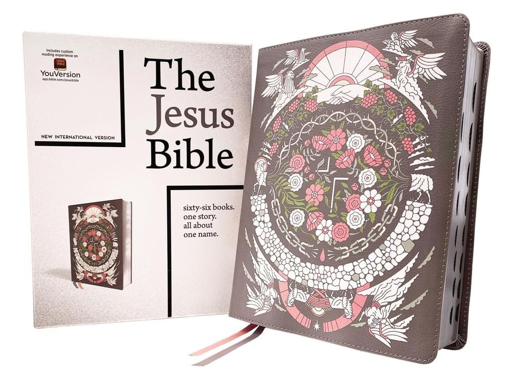 The Jesus Bible Artist Edition, NIV, (With Thumb Tabs to Help Locate the Books of the Bible), Leathersoft, Gray Floral, Thumb Indexed, Comfort Print by Passion Publishing - ISBN: 9780310460176